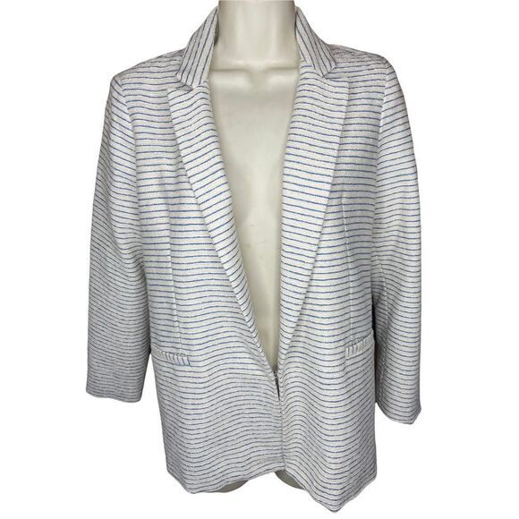 Krisa Allantic Blue Metallic Striped Cotton Blazer NWT Medium - Picture 1 of 7